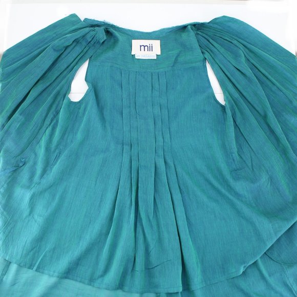 Mii The Iridescent Joe Wrap Dress Silk Cotton Iridescent Green Blue Belted Midi - Picture 12 of 15